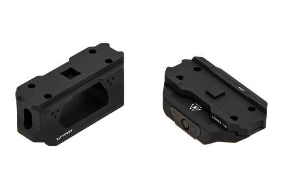 The Strike Industries T1 Riser red dot mount black anodized comes with a spacer to adjust height